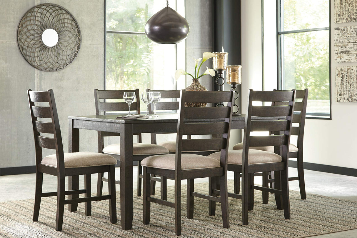 Rokane Dining Room Table Set with 6 Upholstered Chairs, Brown