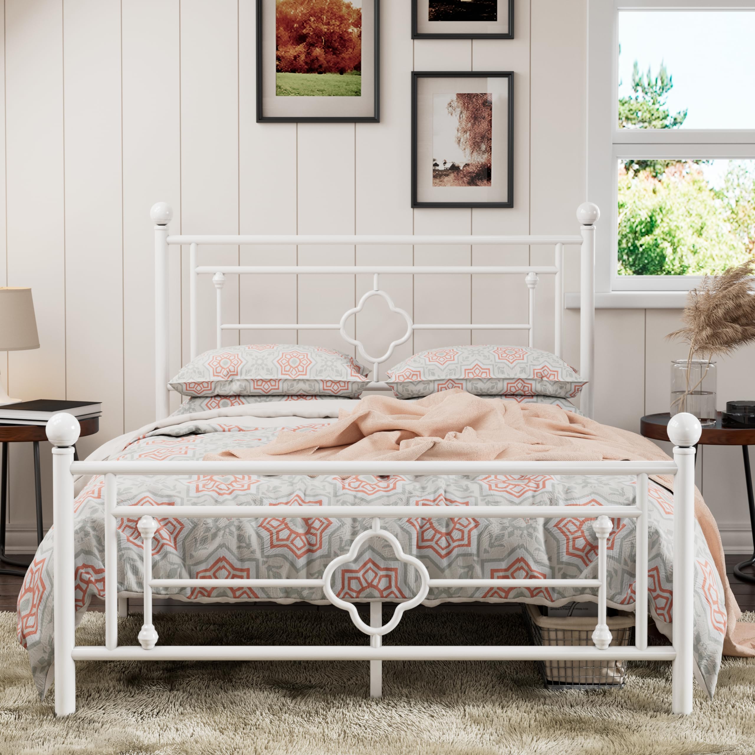 14 Inches Queen Size Metal Platform Bed Frame/Vintage Iron-Art Headboard