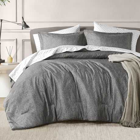 7 Pieces Grey Bed in a Bag Comforter Set with Sheets