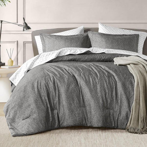 7 Pieces Grey Bed in a Bag Comforter Set with Sheets, Queen Size, Dusty Gray Chambray