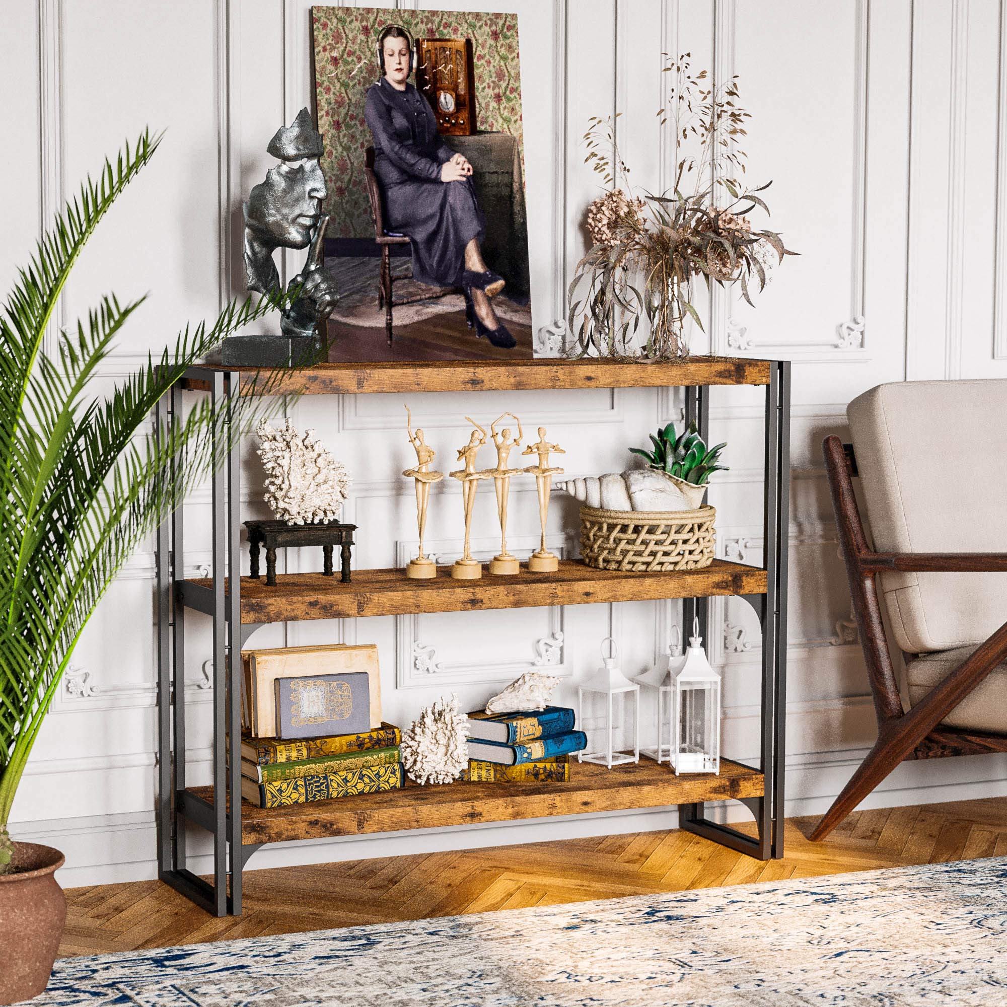 Wood Storage Shelf with Metal Frame