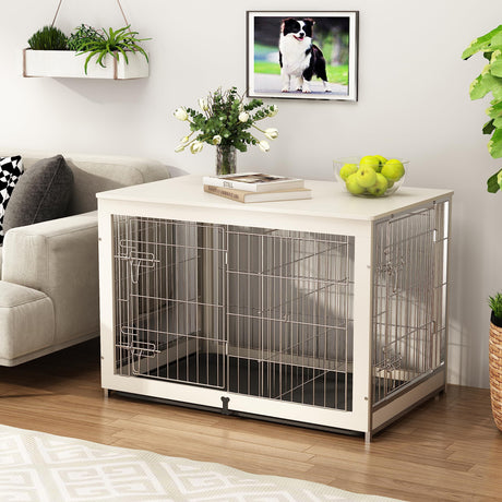 Wooden Dog Crate Furniture with Divider Panel, Dog Crate End Table