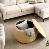 Modern Round Storage Ottoman with Wooden Lid