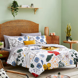 8 PCS White Floral Comforter Set with Flowers Leaves Pattern