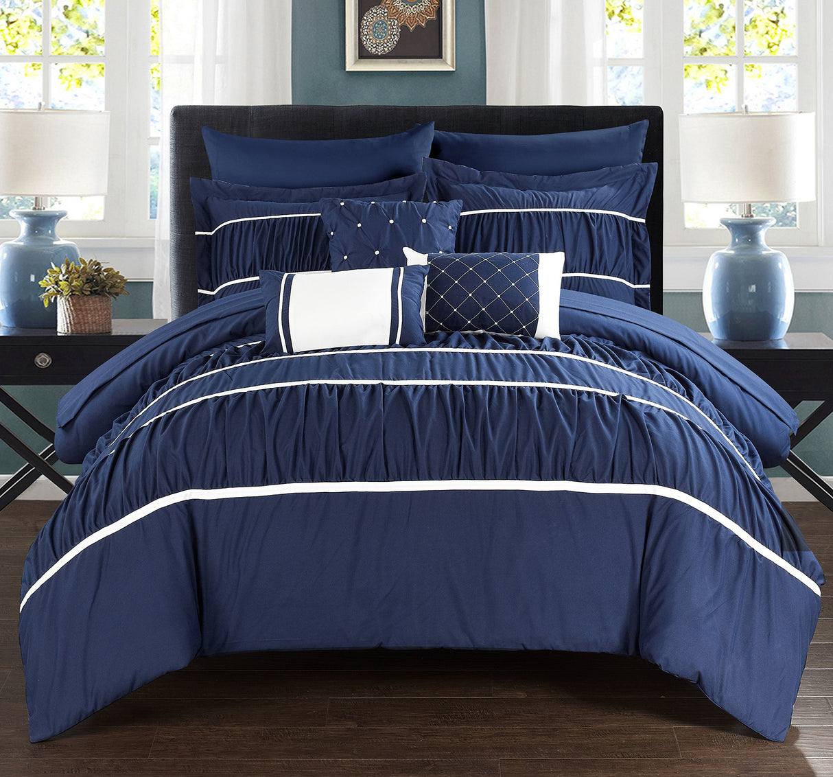 Cheryl 10 Piece Comforter Set Complete Bed in a Bag Pleated Ruched Ruffled Bedding