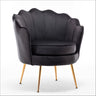 Velvet Barrel Accent Chair with Scalloped Silhouette and Gold Metal Legs