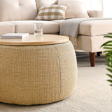 Modern Round Storage Ottoman with Wooden Lid