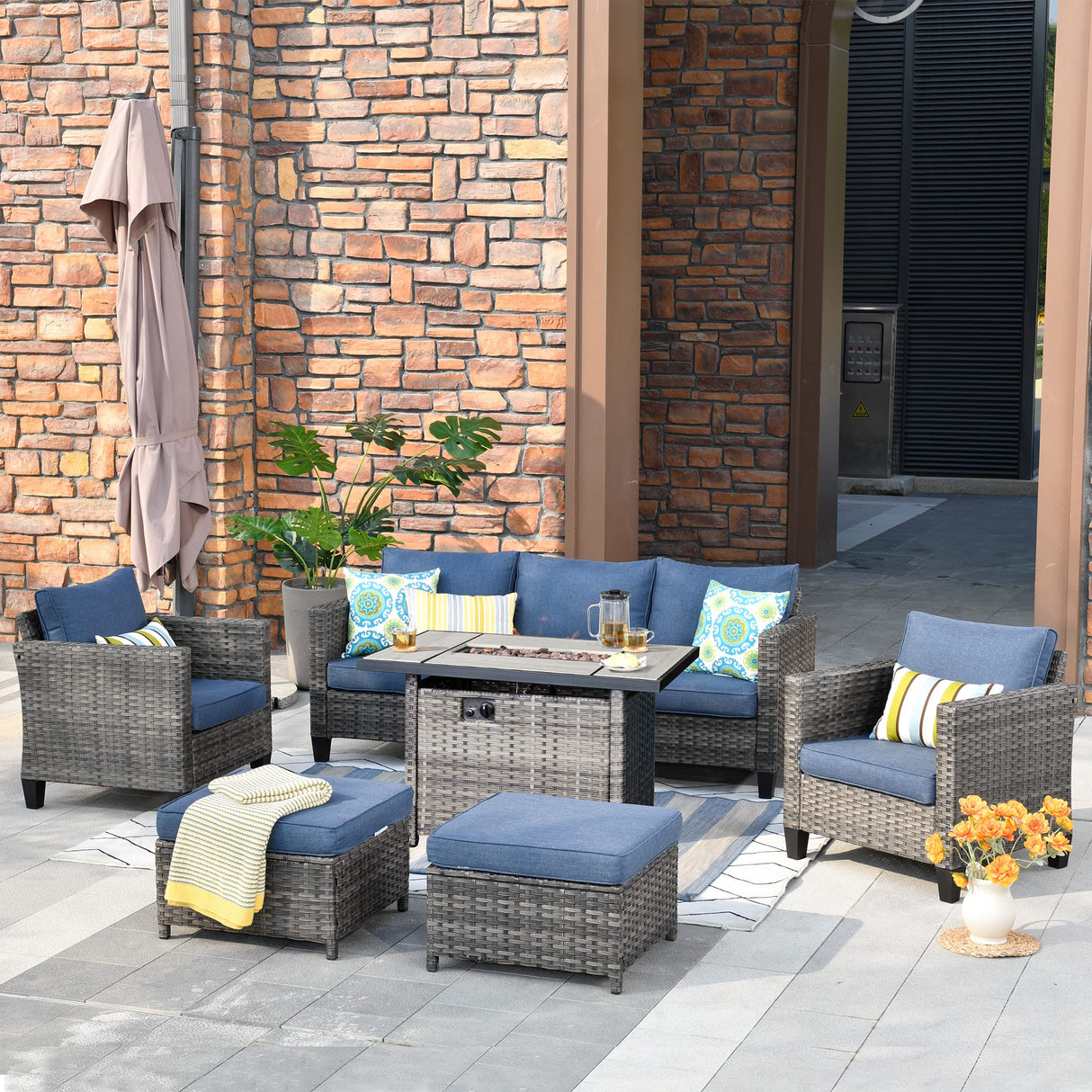 Back Outdoor Wicker Rattan Patio Sofa Sectional Set