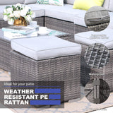 2 Pieces Assembled Ottoman, Indoor All-Weather Grey Wicker Rattan