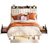 Full Size Bed Frame with 3 Drawers, Upholstered Platform Bed with Storage Headboard