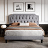 Queen Size Upholstered Platform Bed with Curved Rhombic Button Tufted Headboard