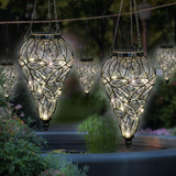 Outdoor Garden Solar Lights, Tear-Shaped Glass Metal Hanging Lantern