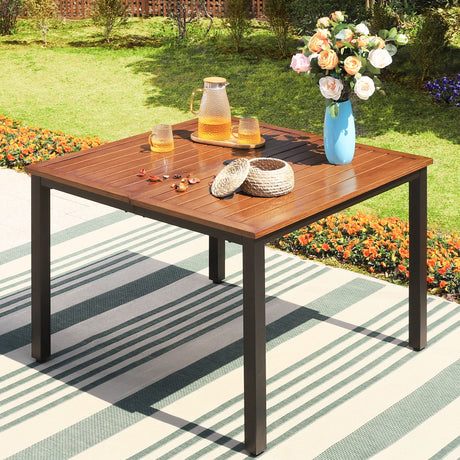 42" Metal Patio Table, Steel Slatted Square