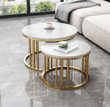 Round Nesting Coffee Table Set of 2 Modern Cocktail Table with Metal Frame