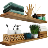 Floating Shelves Set of 2, Ash Wood Hanging Shelf with Invisible Brackets for Bathroom