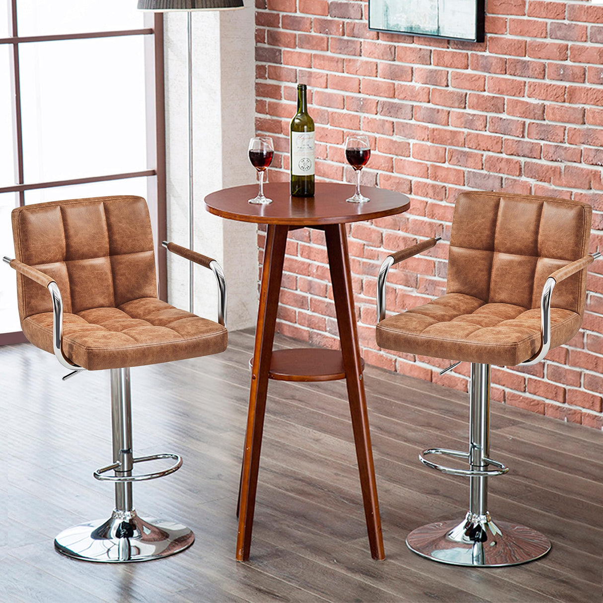 Modern Bar Stools Set of 2 Swivel Kitchen Stool Height Adjustable Square Counter Stool