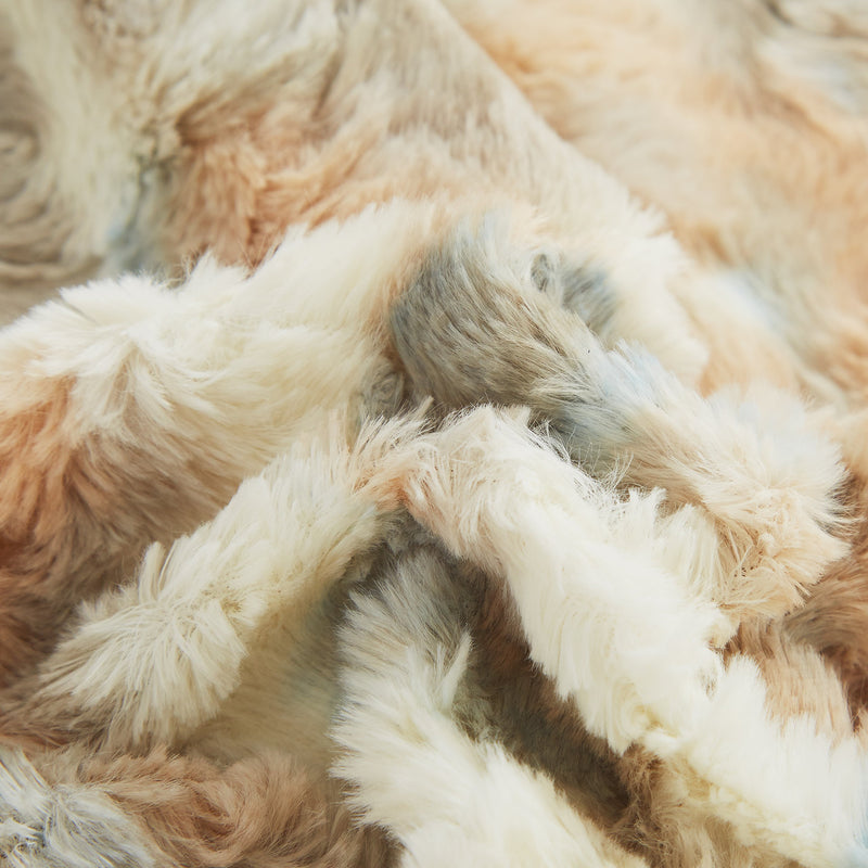 Soft Warm Tan Brown Blue Russian Lynx Faux Fur White Sherpa Bed Blanket