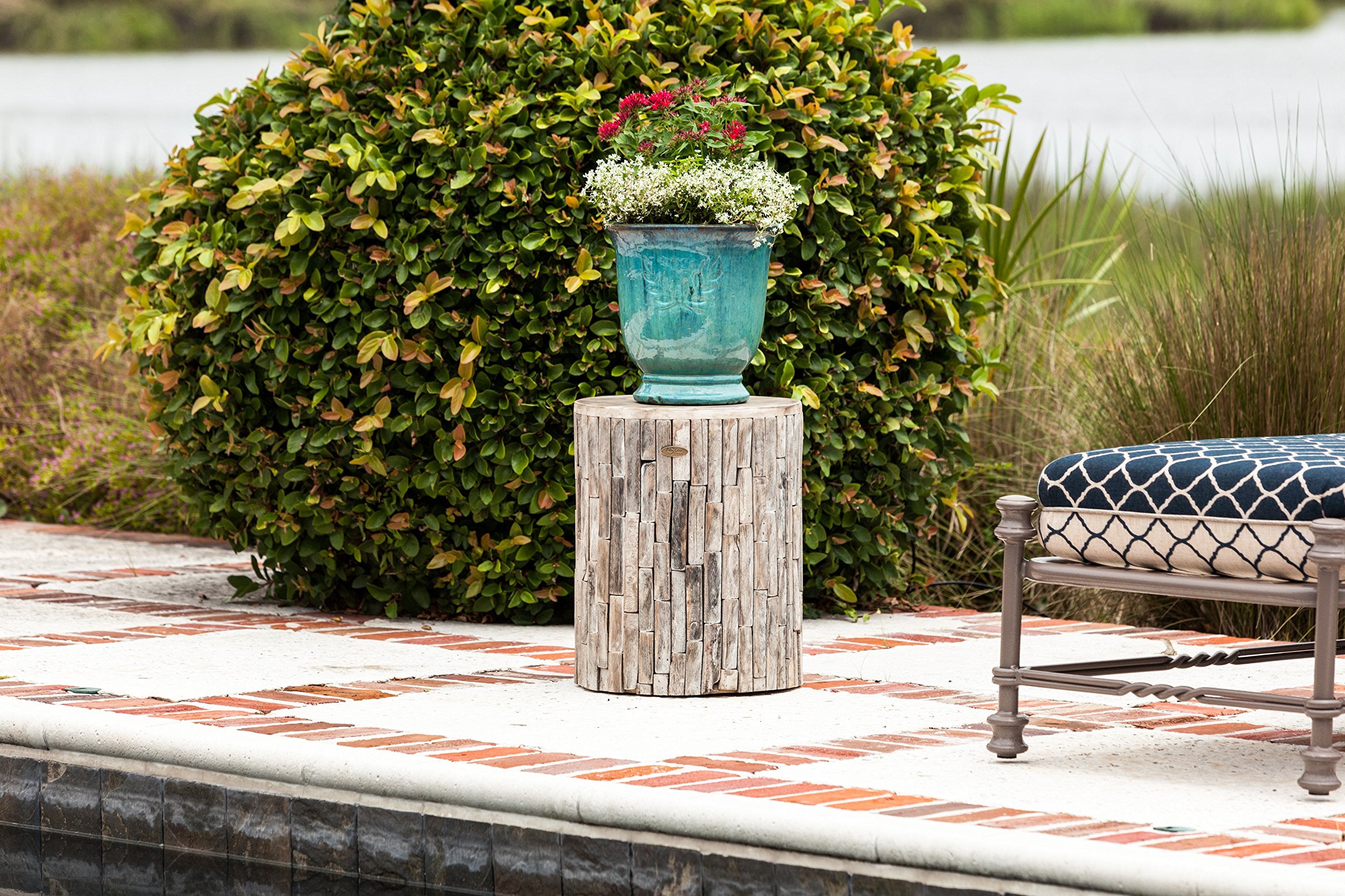 62420 Elyse Round Rustic Garden Stool Wood Outdoor Seating & End Table