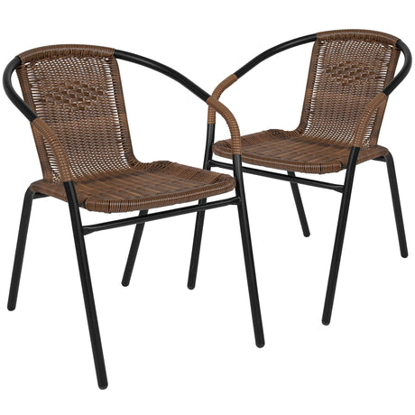 2 Pack Medium Brown Rattan Indoor-Outdoor Restaurant