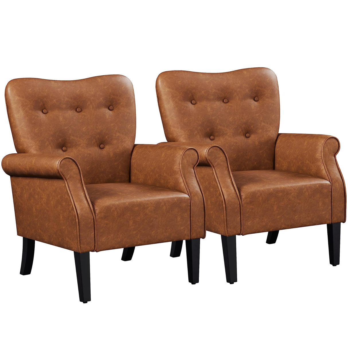 Modern Armchair, Mid Century PU Leather Accent Chair with Sturdy Wood Legs