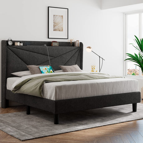 Queen Size Bed Frame with Type-C & USB Ports