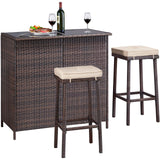 3pcs Patio Bar Set, Outdoor Wicker Bar Furniture