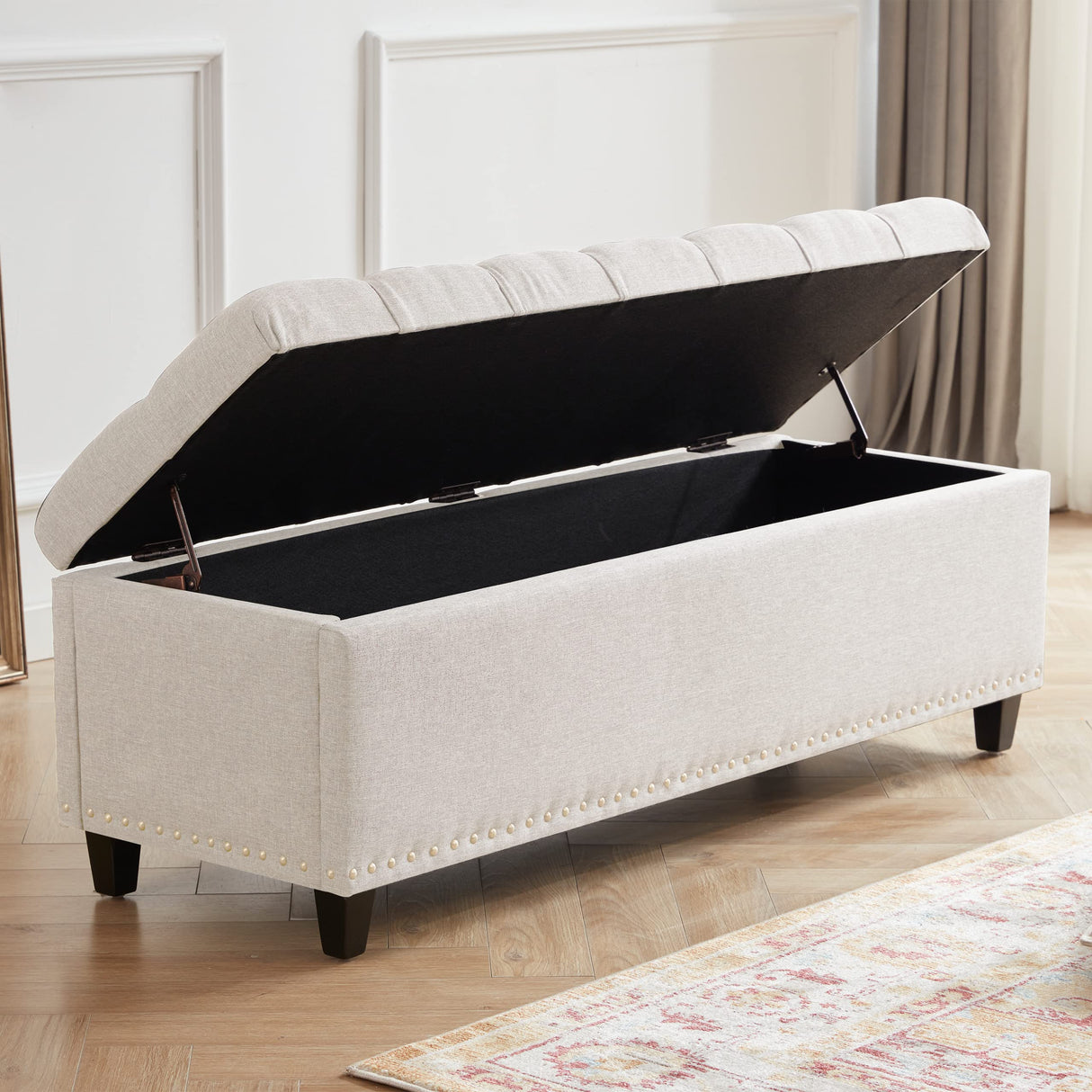 Ottoman with Storage，50.8-inch Storage Bench