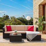 5 Piece Patio Conversation Set Wicker Rattan Furniture Outdoor Sofa with Cushions