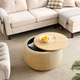 Modern Round Storage Ottoman with Wooden Lid