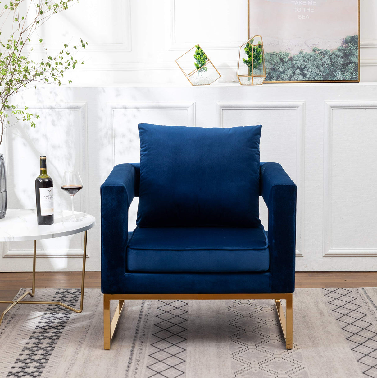 Lenola Upholstered Accent Arm Chair, Blue 29.75D x 27.5W x 34.5H Inch