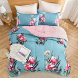 3 Piece Full Size Comforter Set Blue All Season Bedding Botanical Teal Floral