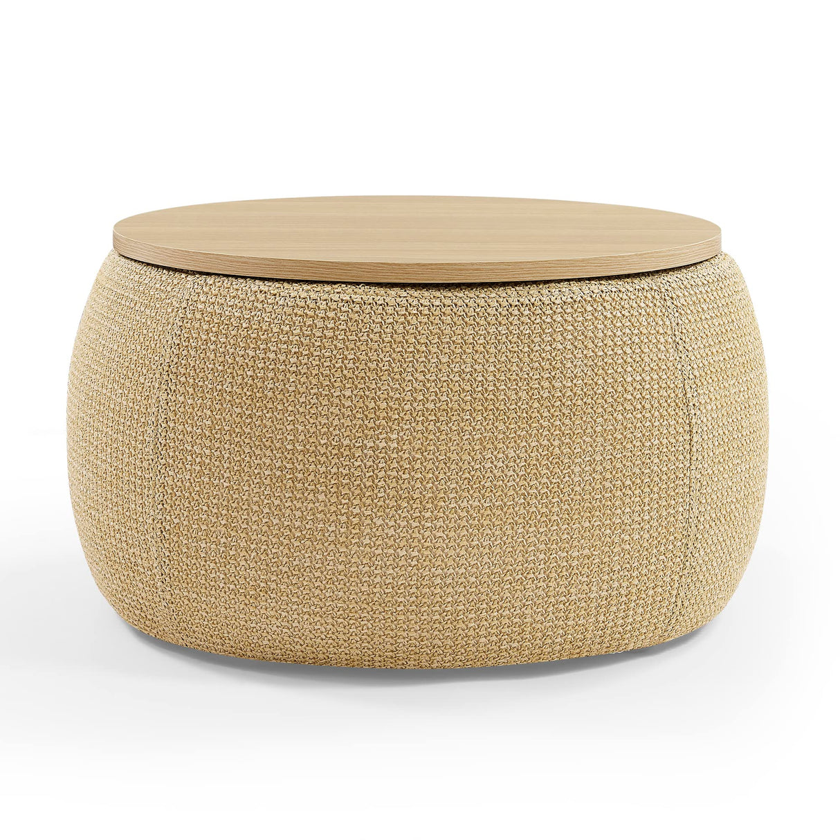 Modern Round Storage Ottoman with Wooden Lid