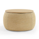 Modern Round Storage Ottoman with Wooden Lid