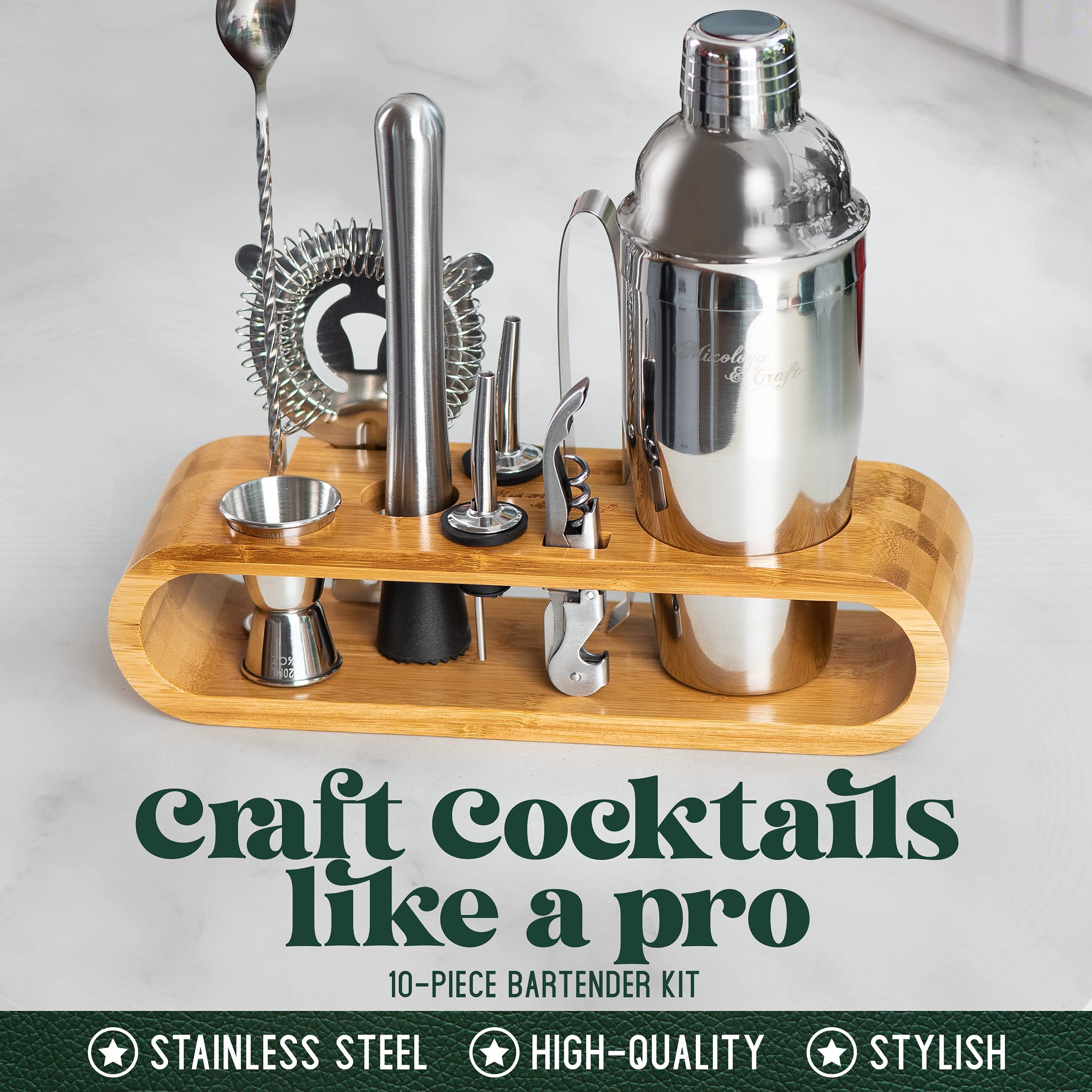 Bartender Kit 10-Piece Bar Tool Set with Bamboo Stand