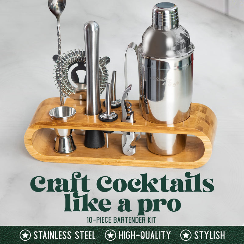 Bartender Kit 10-Piece Bar Tool Set with Bamboo Stand