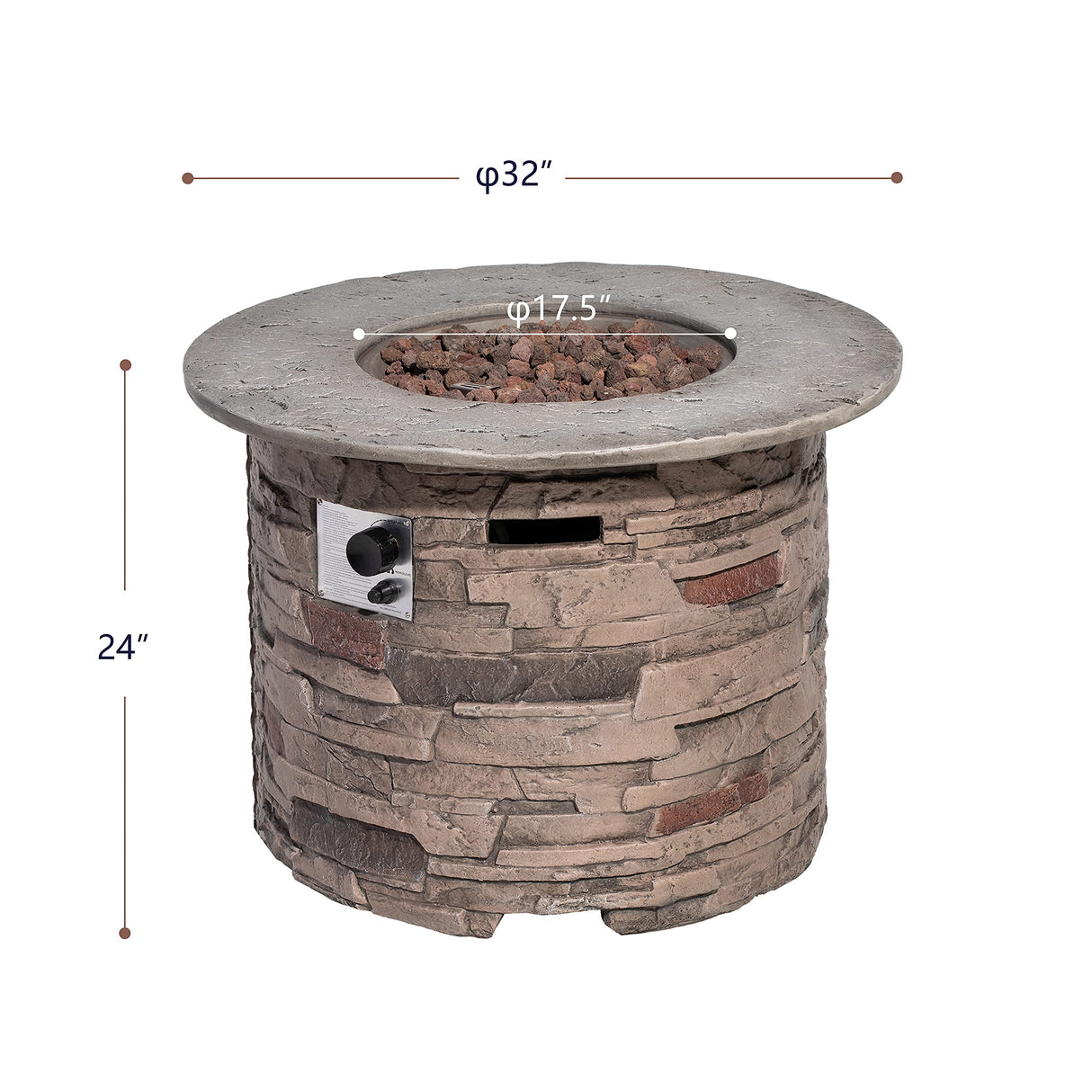 Outdoor Fire Pit Table,32-inch Imitation Stone Round Concrete Fire Pit