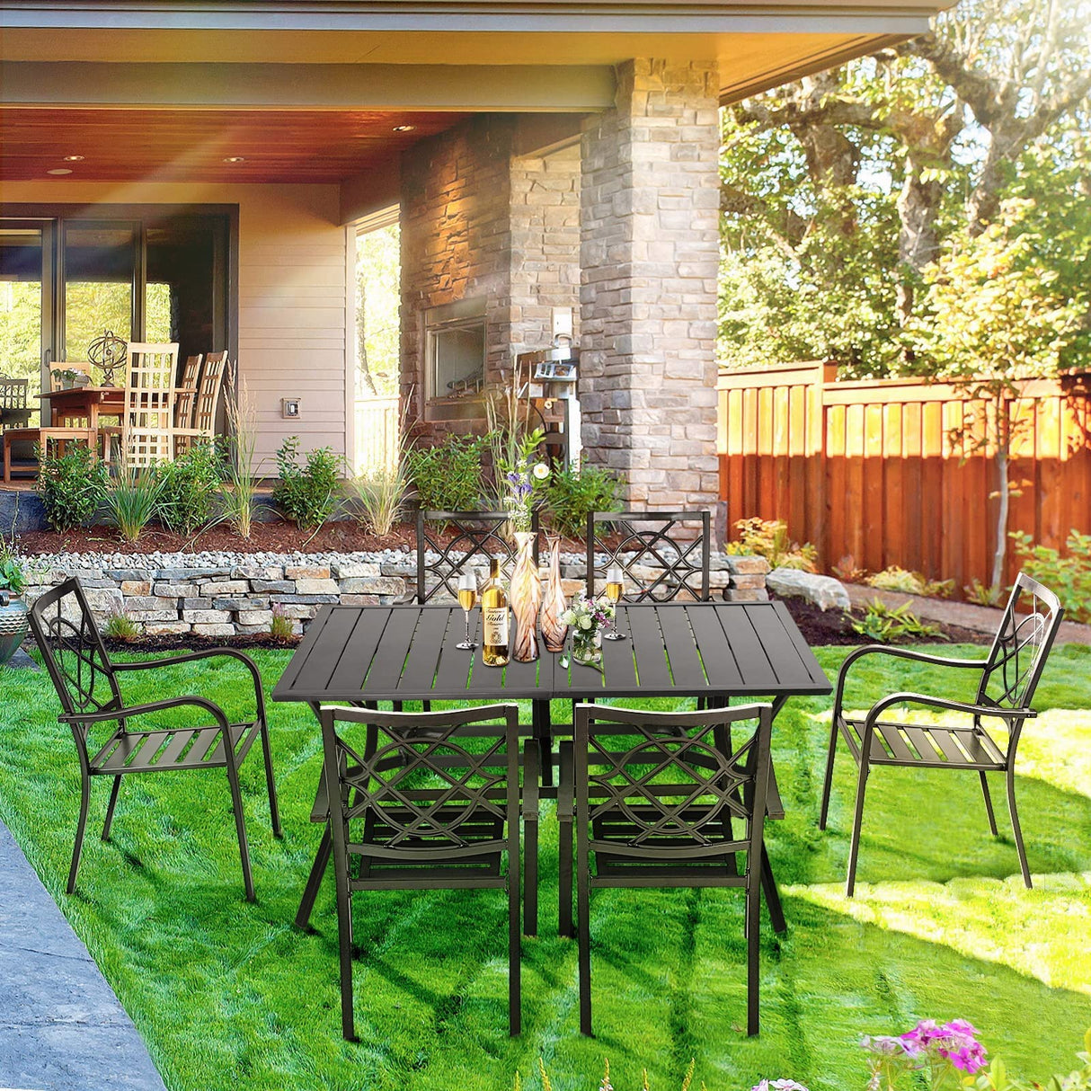 7-Piece Outdoor Wrought Iron Chairs and Table Patio Dining Furniture Set