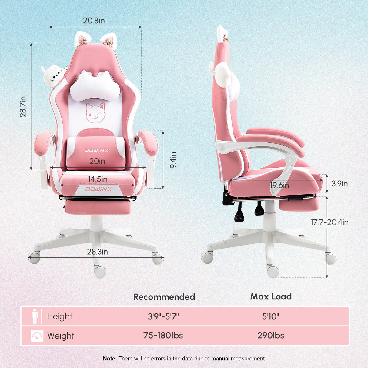 Gaming Chair Cute with Cat Ears and Massage Lumbar Support