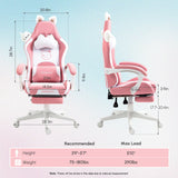 Gaming Chair Cute with Cat Ears and Massage Lumbar Support