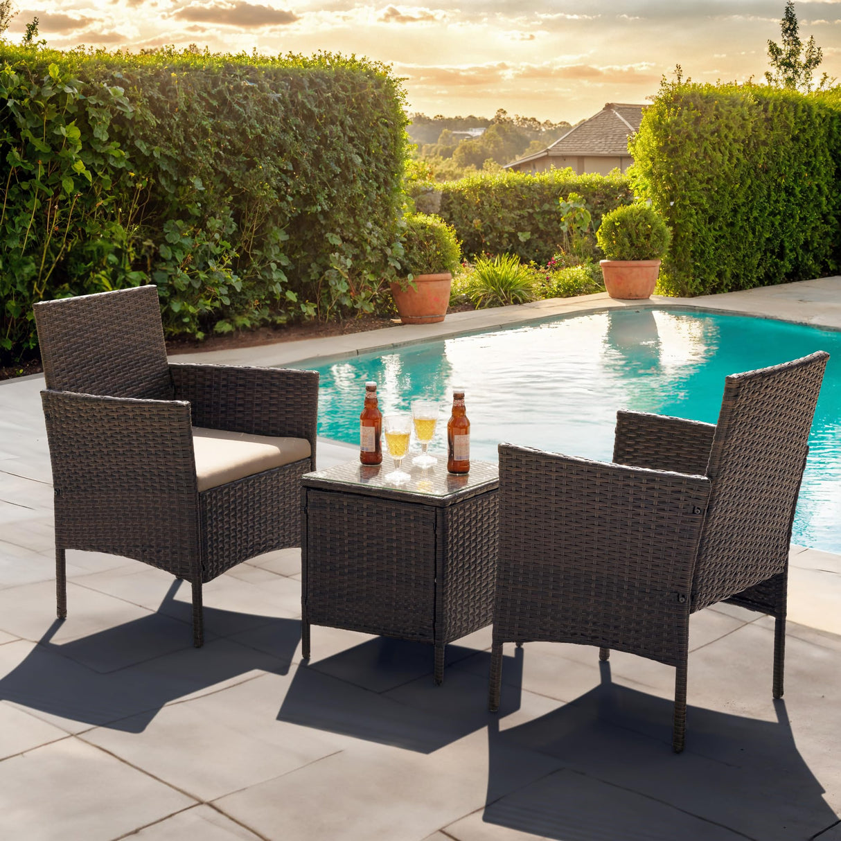 Patio Furniture Set 3 Pieces All-Weather Rattan Outdoor Furniture Patio Chairs