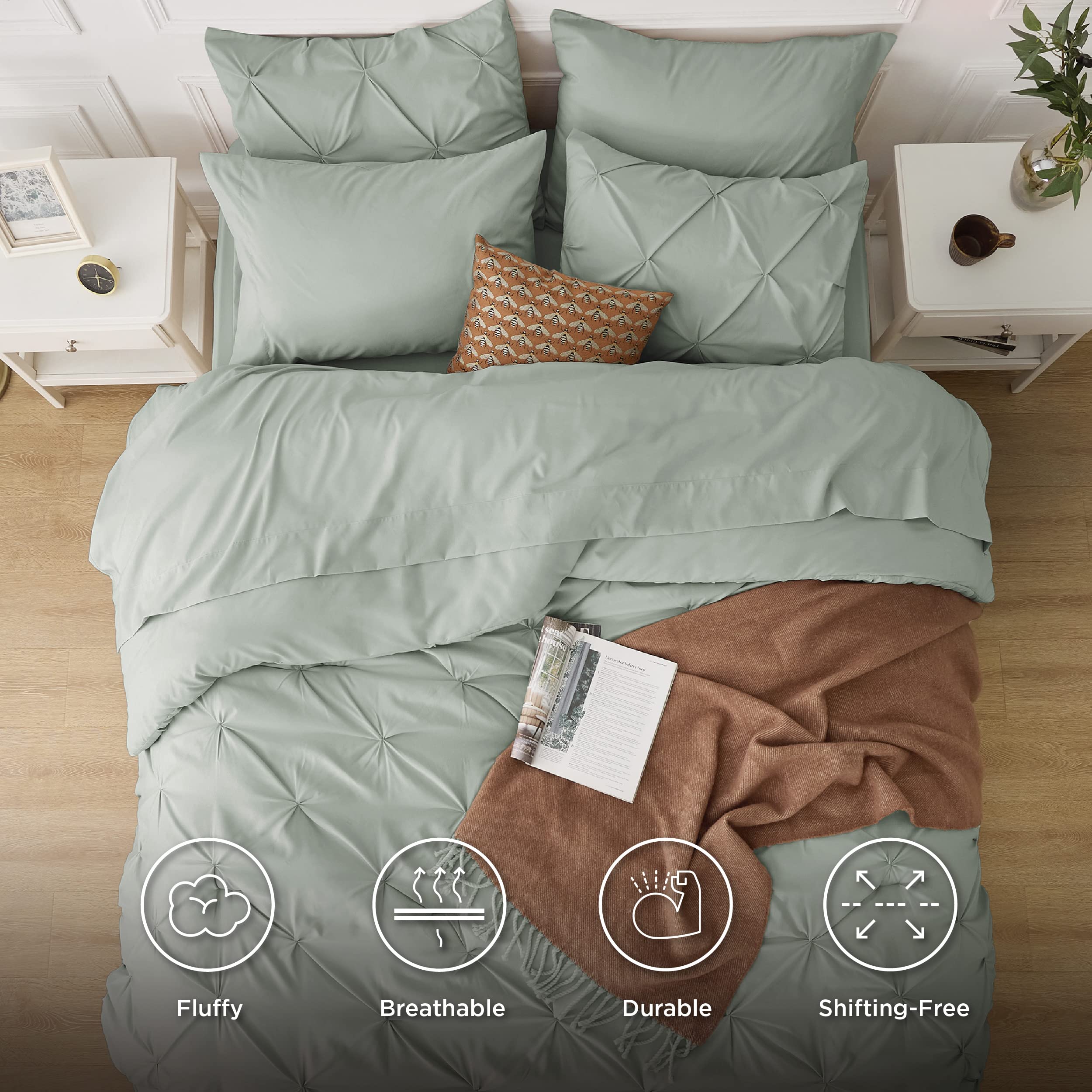 Green Comforter Set Queen - Bed in a Bag Queen 7 Pieces