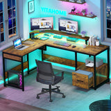 L Shaped Desk with Power Outlets & LED Lights