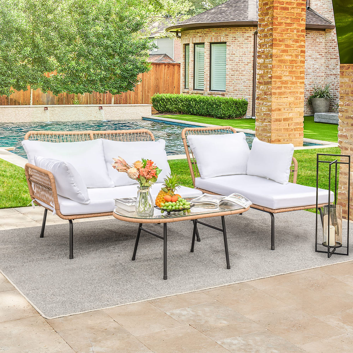 Outdoor Patio Furniture Set, Outdoor Sectional Conversation Rope Woven