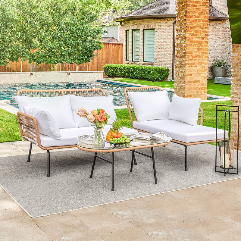 Outdoor Patio Furniture Set, Outdoor Sectional Conversation Rope Woven L-Shaped Sofa Set