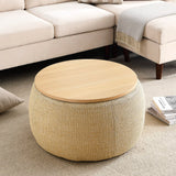 Modern Round Storage Ottoman with Wooden Lid