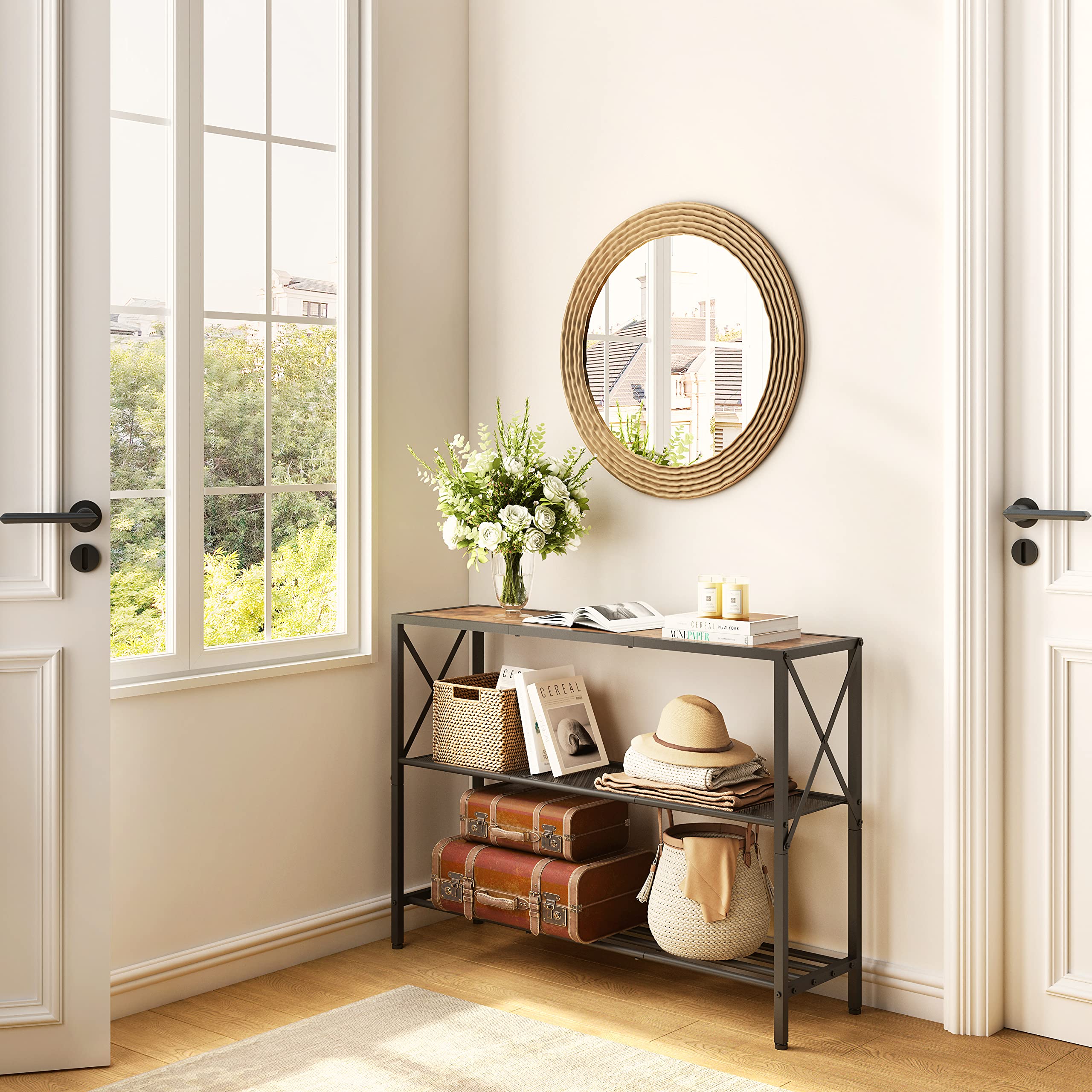 Industrial Console Table, 3 Tier Entryway Table, Hallway Table