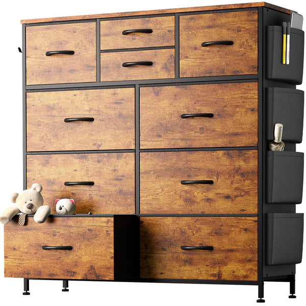 10 Drawer Dresser, Chest of Drawers for Bedroom, Fabric Dresser Drawers with Side Pockets