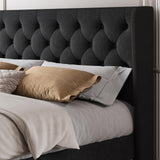 Full Size Platform Bed Frame with Upholstered Headboard and Wingback, Button Tufted