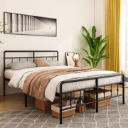 Queen Metal Bed Frame with Vintage Headboard and Footboard, Victorian Style Platform Bed Frame