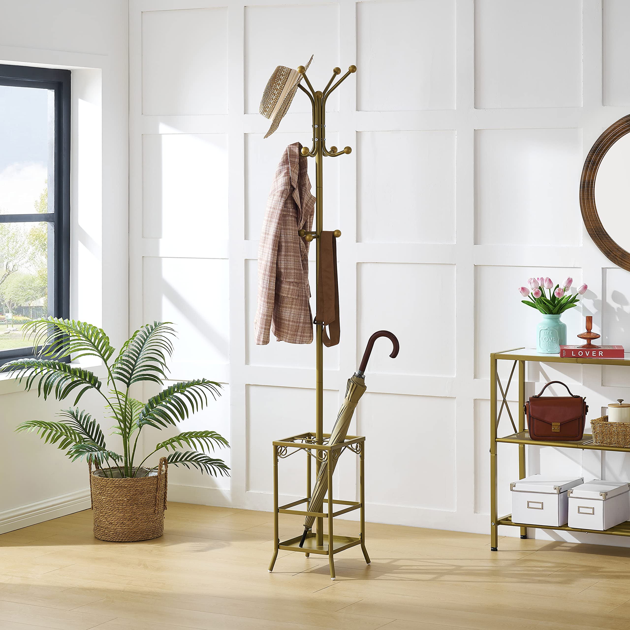Coat Rack Freestanding ,Entryway Coat Hanger Stand, Umbrella Holder, Hall Tree